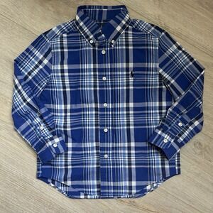 Ralph Lauren Polo Blue Black White Plaid Dress Button‎ Down L/S Shirt Boys Sz 4